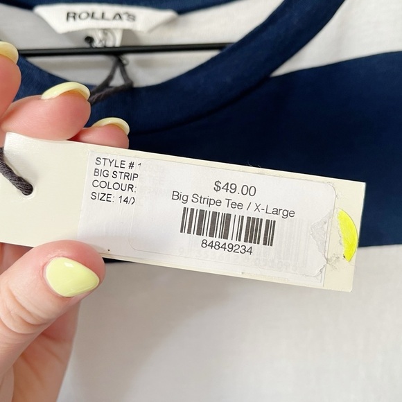 ROLLA's Navy Blue White Big Stripe Tee Shirt Size XL Crew Neck 100% Cotton NEW - Picture 10 of 12